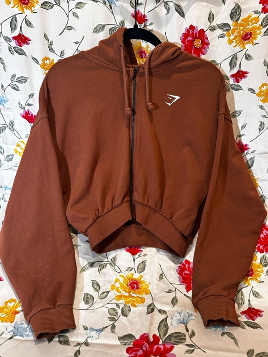 Gymshark Tops - GYMSHARK POWER MIDI ZIP HOODIE COPPER BROWN SIZE MEDIUM